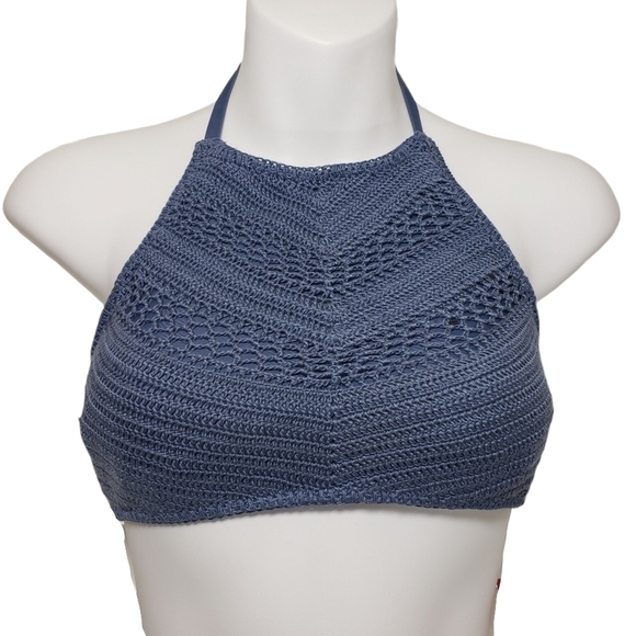 Xhilaration Indigo Halter Lace Up Crotchet Top - Picture 1 of 5